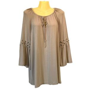 Haute Hippie Tunic Top Peasant Ruffle Balloon Sleeves Bohemian Neutral Medium